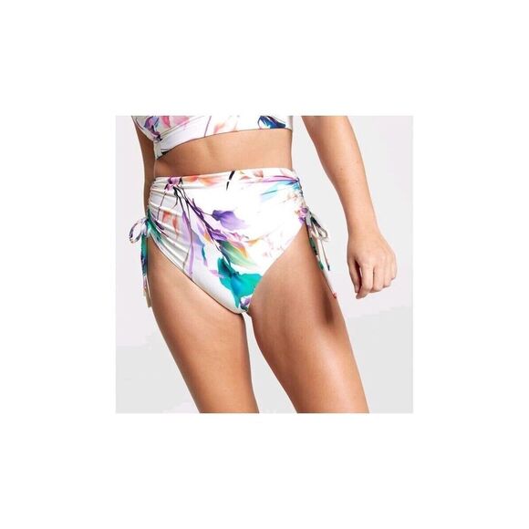 Calia Women's Multi Ruched Side Tie High Rise Swim Bottoms XL Tummy Control - Picture 1 of 7